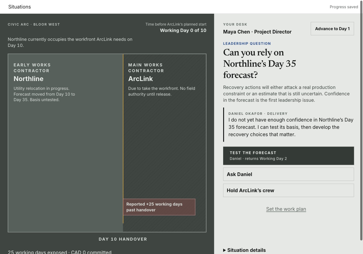 Historical development screen on iPad: project condition beside the Project Director’s desk.
